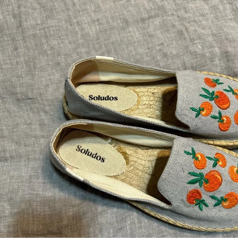 Soludos The Smoking Mule Espadrille Oranges Fruit Dolphin Blue Size 7